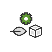 cubo, hoja e icono de configuración